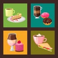 Sweet hazelnut muffins delicious cake coffee cup morning bakery dessert pastry fresh drink cappuccino vector