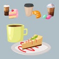 Sweet hazelnut muffins delicious cake coffee cup morning bakery dessert pastry fresh drink cappuccino vector