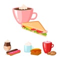 Sweet hazelnut muffins delicious cake coffee cup morning bakery dessert pastry fresh drink cappuccino vector