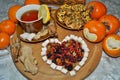 Sweet Heart of dried fruit - tea with spices, fruits and sweets Royalty Free Stock Photo