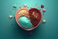 Sweet Heart-Shaped Ice Cream Bowl - Top View Perfect for Valentine\'s Day. Generative AI.