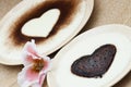 Sweet hearts in semolina pudding with flower of sugar