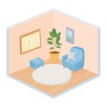 Sweet home armchair footrest cushion plant board decoration isometric isolated design Royalty Free Stock Photo