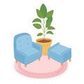 Sweet home armchair footrest potted plant on carpet decoration isolated design Royalty Free Stock Photo