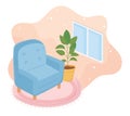 Sweet home armchair potted plant on carpet and window