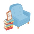 Sweet home armchair stack of books and frame decoration isolated design