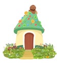 Sweet home, caramel fairy house. Illustration in cartoon style flat design. Summer cute landscape. Picture for children Royalty Free Stock Photo