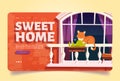 Sweet home, cat sleep on balcony cartoon landing Royalty Free Stock Photo