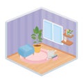 Sweet home footrest furniture carpet cushion shelves and window decoration isometric isolated design