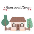 Sweet home lettering with cute house Hand drawn trendy vector illustration with colored houses.