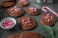 Sweet home made chocolate candy cane christmas cookies Royalty Free Stock Photo