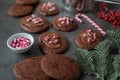 Sweet home made chocolate candy cane christmas cookies Royalty Free Stock Photo