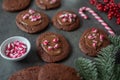 Sweet home made chocolate candy cane christmas cookies Royalty Free Stock Photo