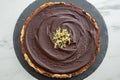 Sweet home made chocolate elderflower cake on a table