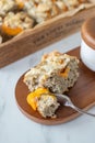 Sweet home made poppy seed pie with fresh apricots and crumble Royalty Free Stock Photo