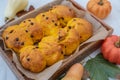 Sweet home made pumpkin scones with chocolate