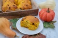 Sweet home made pumpkin scones with chocolate