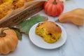 Sweet home made pumpkin scones with chocolate