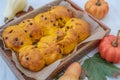 Sweet home made pumpkin scones with chocolate