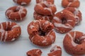 Sweet home made red velvet donuts with frosting Royalty Free Stock Photo
