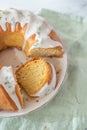 Sweet home made vanilla pound cake with lemon frosting Royalty Free Stock Photo