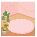 Sweet home potted plants carpet wooden floor lights decoration Royalty Free Stock Photo