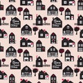 Sweet home seamless pattern with cute house. Surface design. Vector illustration buildings