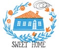 Sweet home vector card in stencil print technic logo style