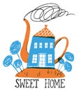 Sweet home vector card in stencil print technic