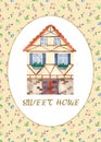 Sweet Home. Watercolor illustration. Royalty Free Stock Photo