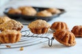 Sweet homemade banana muffins on rustic antique bakers rack Royalty Free Stock Photo