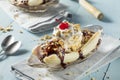 Sweet Homemade Banana Split Sundae Royalty Free Stock Photo