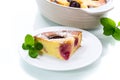 Sweet homemade casserole with fruits inside in a plate