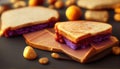 Sweet Homemade Gourmet Peanut Butter and Jelly Sandwich. Generative AI. Royalty Free Stock Photo