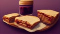 Sweet Homemade Gourmet Peanut Butter and Jelly Sandwich. Generative AI. Royalty Free Stock Photo