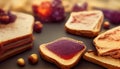 Sweet Homemade Gourmet Peanut Butter and Jelly Sandwich. Generative AI. Royalty Free Stock Photo