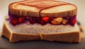 Sweet Homemade Gourmet Peanut Butter and Jelly Sandwich. Generative AI. Royalty Free Stock Photo