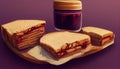 Sweet Homemade Gourmet Peanut Butter and Jelly Sandwich. Generative AI. Royalty Free Stock Photo