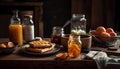 Sweet homemade marmalade on rustic wooden table generated by AI