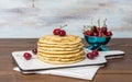 Sweet Homemade Stack of Pancakes with cherries Royalty Free Stock Photo