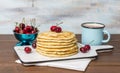 Sweet Homemade Stack of Pancakes with cherries Royalty Free Stock Photo