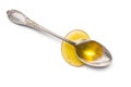 Sweet honey in silver spoon Royalty Free Stock Photo