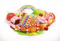 Sweet house. Confectionery and desserts, 3d vector illustration Royalty Free Stock Photo