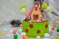 The sweet house of the fairy tale Hansel and Gretel cake