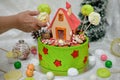 The sweet house of the fairy tale Hansel and Gretel cake Royalty Free Stock Photo