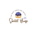 Sweet house logo. Cakes emblem. Bakery and cafe logo. A beautiful cake with blueberries logo.