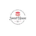 Sweet house logo. Cakes emblem. Bakery and cafe logo. A beautiful cake with strawberry.