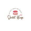 Sweet house logo. Cakes emblem. Bakery and cafe logo. A beautiful cake with strawberry.