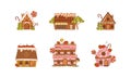 Sweet houses set. Glazed gingerbread house decorated with candies cartoon vector illustration Royalty Free Stock Photo