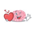 A sweet human brain cartoon character style with a heart